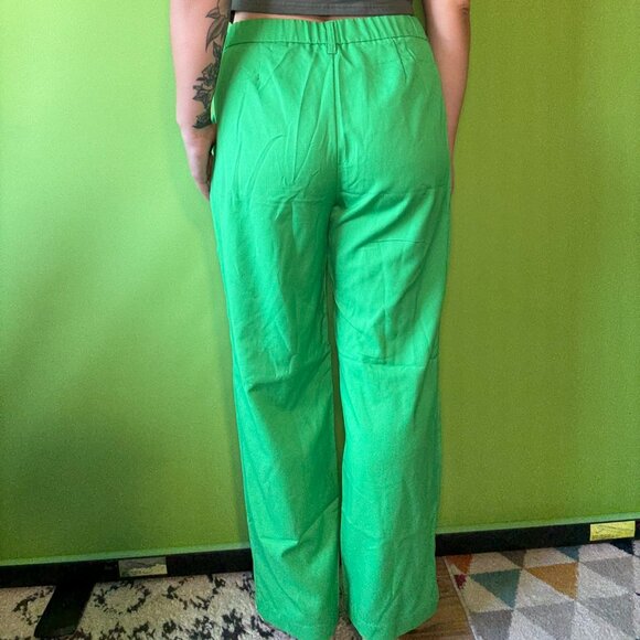 Green straight leg high-waisted pants trousers with stretchy waist band / H&M L - Picture 3 of 4